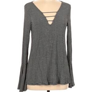 American Eagle Soft & Sexy Blouse Bell Sleeve Ladder V-Neck Stripe Black White M